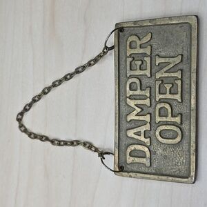 Vintage Brass Hanging Damper Sign Fireplace Home Décor Open / Closed